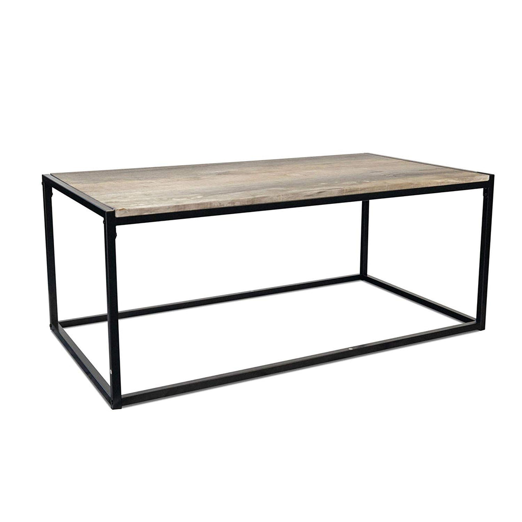Harbour Housewares Contemporary Industrial Style Coffee Table - Rustic Light Wood with Metal Steel Frame
